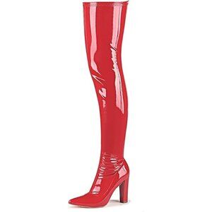 WSKEISP Trendy Red Patent Leather Thigh High Boots Gogo Over Knee Chunky Size 8